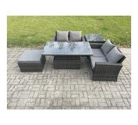 Fimous 5 Pieces Garden Furniture Sets Poly Rattan Outdoor Patio Height Adjustable Rising Lifting Table Sofa Dining Set with Side Table Big Footstool