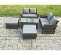 Fimous 5 Pieces Garden Furniture Sets Poly Rattan Outdoor Patio Furniture Set With 2 Big Footstool For Garden Backyard