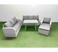 Fimous 5 Pieces Outdoor Pe Rattan Garden Furniture With Cushions Reclining Chair Big Stool Light Grey