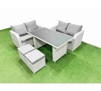 5 Pieces Outdoor PE Rattan Sofa Set with 2 Small Stools Light Grey Fimous Light Grey One Size