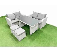 Fimous 5 Pieces Outdoor PE Rattan Sofa Set Patio Garden Furniture Sets with Cushions 2 Small Stools Light Grey