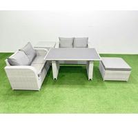 5 Pieces Outdoor PE Rattan Sofa Set with Cushions Side Table Big Stool Fimous Light Grey One Size