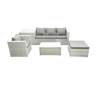 Fimous 5 Pieces Rattan Garden Furniture Set Outdoor Garden Sofa Chair Coffee Table Set with Side Table Big Footstool Light Grey Mixed