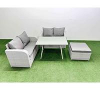 Fimous 5 Seat Outdoor Love Sofa Set Rattan Garden Furniture Set in Light Grey Fimous Light Grey