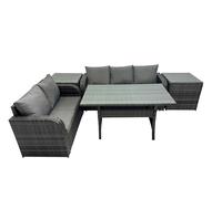 5 Seat Outdoor Dining Table Sofa Sets with 2 Side Tables Fimous Dark Grey One Size
