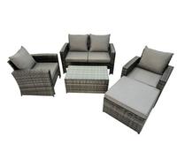 Fimous 5 Seater Dark Grey Mixed High Back Rattan Sofa Set Rectangular Coffee Table Garden Furniture Outdoor Patio