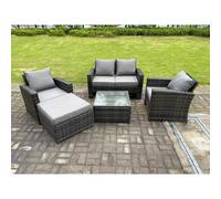 Fimous 5 Seater Dark Grey Mixed High Back Rattan Sofa Set Square Coffee Table Garden Furniture Outdoor Patio