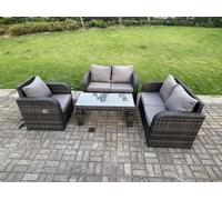 Fimous 5 Seater Dark Grey PE Rattan Garden Furniture Set Reclining Chair Love Sofa 2 Seater Sofa Set Coffee Table Fimous Dark Grey