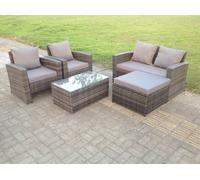 Fimous 5 Seater Grey Mixed High Back Rattan Sofa Set Coffee Table Garden Furniture Outdoor