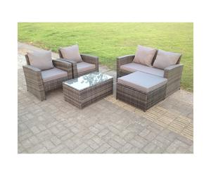 Fimous 5 Seater High Back Rattan Sofa Coffee Table Garden Furniture