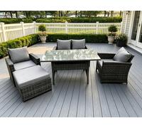 Fimous 5 Seater Outdoor Dark Grey Mixed High Back Rattan Sofa Dining Table Set Love Seat Garden Furniture Big Footstool