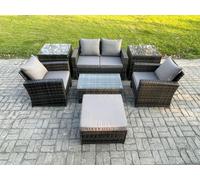 Fimous 5 Seater Outdoor Lounge Sofa Set Wicker PE Rattan Garden Furniture Set with Rectangular Coffee Table Double Seat Sofa Dark Grey Mixed