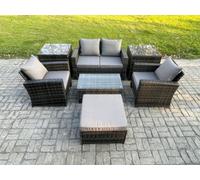 Fimous 5 Seater Outdoor Lounge Sofa Set Wicker PE Rattan Garden Furniture Set with Rectangular Coffee Table Double Seat Sofa Dark Grey Mixed