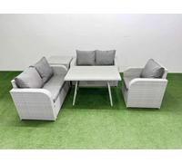 Fimous 5 Seater Outdoor Rattan Garden Furniture Set With Rectangular Dining Table Side Table Light Grey