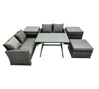 Fimous 5 Seater Outdoor Table Double Seat Sofa Big Stool 2 Side Table Set in Dark Grey Fimous Dark Grey