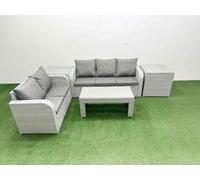 Fimous 5 Seater PE Rattan Wicker Garden Furniture Patio Conservatory Sofa Set with 3 Seater Sofa Love Sofa 2 Side Table