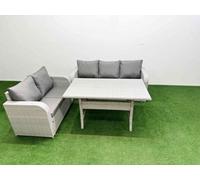 Fimous 5 Seater PE Rattan Wicker Garden Furniture Patio Conservatory Sofa Set with Rectangular Dining Table 3 Seater Sofa Love Sofa