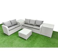 5 Seater PE Rattan Wicker Garden Furniture Patio Conservatory Sofa Set with Square Coffee Table 3 Seater Sofa Love Sofa 2 Side Table Fimous Light Grey One Size