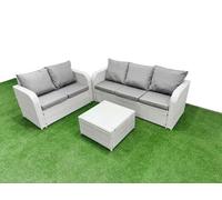 Fimous 5 Seater PE Rattan Wicker Garden Furniture Patio Conservatory Sofa Set with Square Coffee Table 3 Seater Sofa Love Sofa
