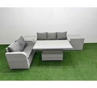 5 Seater PE Rattan Wicker Garden Furniture Patio Conservatory Sofa Set with Adjustable Lifting Dining or Coffee Table 3 Seater Sofa Love Sofa 2 Side T Fimous Light Grey One Size