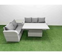 Fimous 5-Seater PE Rattan Outdoor Sofa Set | Adjustable Dining/Coffee Table, 3-Seater Sofa, Loveseat, Side Table