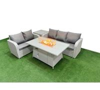 5 Seater PE Rattan Wicker Garden Furniture Patio Conservatory Sofa Set with Firepit Dining Table 3 Seater Sofa Love Sofa Side Table Fimous Light Grey One Size