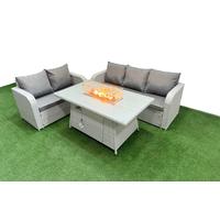 Fimous 5 Seater PE Rattan Wicker Garden Furniture Patio Conservatory Sofa Set with Firepit Dining Table 3 Seater Sofa Love Sofa