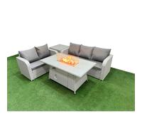 5 Seater PE Rattan Wicker Garden Furniture Patio Conservatory Sofa Set with Firepit Dining Table 3 Seater Sofa Love Sofa Side Table Fimous Light Grey One Size