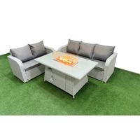 Fimous 5 Seater PE Rattan Wicker Garden Furniture Patio Conservatory Sofa Set with Firepit Dining Table 3 Seater Sofa Love Sofa in Light Grey Fimous Light Grey