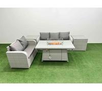 5 Seater PE Rattan Wicker Garden Furniture Patio Conservatory Sofa Set with Firepit Dining Table 3 Seater Sofa Love Sofa 2 Side Table Fimous Light Grey One Size