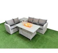5 Seater PE Rattan Wicker Garden Furniture Patio Conservatory Sofa Set with Firepit Dining Table 3 Seater Sofa Love Sofa Side Table Fimous Light Grey One Size
