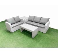 Fimous 5 Seater PE Rattan Wicker Garden Furniture Patio Conservatory Sofa Set with Oblong Coffee Table 3 Seater Sofa Love Sofa Side Table Fimous Light Grey