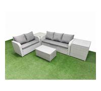 Fimous 5 Seater PE Rattan Wicker Garden Furniture Patio Conservatory Sofa Set with Rectangular Coffee Table 3 Seater Sofa Love Sofa 2 Side Table