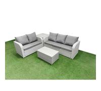 Fimous 5 Seater PE Rattan Wicker Garden Furniture Patio Conservatory Sofa Set with Rectangular Coffee Table 3 Seater Sofa Love Sofa Side Table