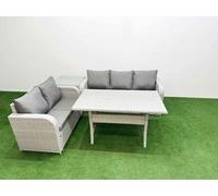Fimous 5 Seater PE Rattan Wicker Garden Furniture Patio Conservatory Sofa Set with Rectangular Dining Table 3 Seater Sofa Love Sofa Side Table Fimous Light Grey