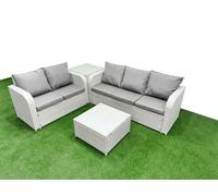 5 Seater PE Rattan Wicker Garden Furniture Patio Conservatory Sofa Set with Square Coffee Table 3 Seater Sofa Love Sofa Side Table Fimous Light Grey One Size