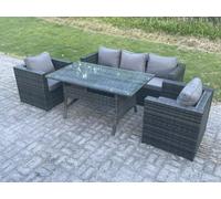 Fimous 5 Seater PE Wicker Rattan Garden Furniture Set Patio Chair Rectangular Dining Table Set in Dark Grey Fimous Dark Grey
