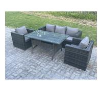 Fimous 5 Seater Pe Wicker Rattan Garden Furniture Set Patio Chair And Rectangular Dining Table Set Dark Grey Mixed