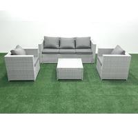 Fimous 5 Seater Rattan Garden Furniture Set 3 Seater Sofa 2 Chair Square Coffee Table Light Grey