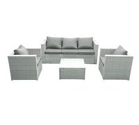 Fimous 5 Seater Rattan Garden Furniture Set with 3 Seater Sofa 2 Chair Square Coffee Table Light Grey Mixed Fimous Light Grey