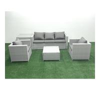 Fimous 5 Seater Rattan Garden Furniture Set with 3 Seater Sofa 2 Chair Square Coffee Table Side Table Light Grey Mixed
