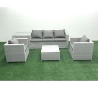Fimous 5 Seater Rattan Garden Furniture Set with 3 Seater Sofa 2 Chair Square Coffee Table Side Table Light Grey Mixed