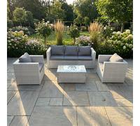 Fimous Rattan Garden Furniture Set with 3 Seater Sofa 2 Chair Rectangular Coffee Table Light Grey Mixed 5 Seater Fimous Light Grey