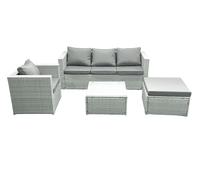 Fimous 5 Seater Rattan Garden Furniture Set with 3 Seater Sofa Chair Square Coffee Table Big Footstool Light Grey Mixed Fimous Light Grey