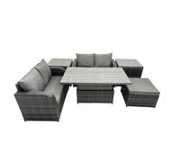 Fimous 5-seater Rattan Garden Furniture Set with Big Stool 2 Side Tables