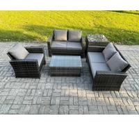 Wicker Rattan Garden Furniture Sofa Set with Rectangular Coffee Table Double Seat Sofa Chair Side Table 5 Seater Outdoor Rattan Set Fimous Dark Grey One Size