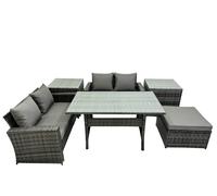5 Seater Outdoor Dining Table Double Seat Sofa 2 Side Table Stool Set Fimous Dark Grey One Size