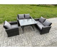Fimous 5 Seater Wicker Pe Rattan Garden Dining Set Outdoor Furniture Sofa With Rectangular Dining Table Double Seat Sofa