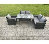 Fimous 5 Seater Wicker Rattan Garden Dining Set Outdoor Furniture Sofa With Dining Table Double Seat Sofa