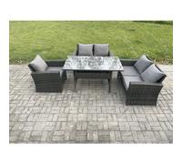 Fimous 5 Seater Wicker Rattan Garden Dining Set Outdoor Furniture Sofa With Dining Table Double Seat Sofa